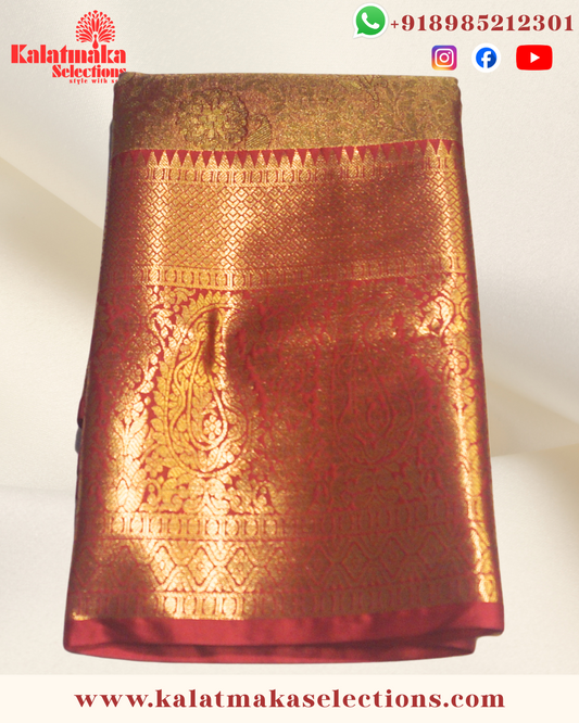 Mustard Yellow Kanchi padia pattu saree with bridal design and contrast matching border