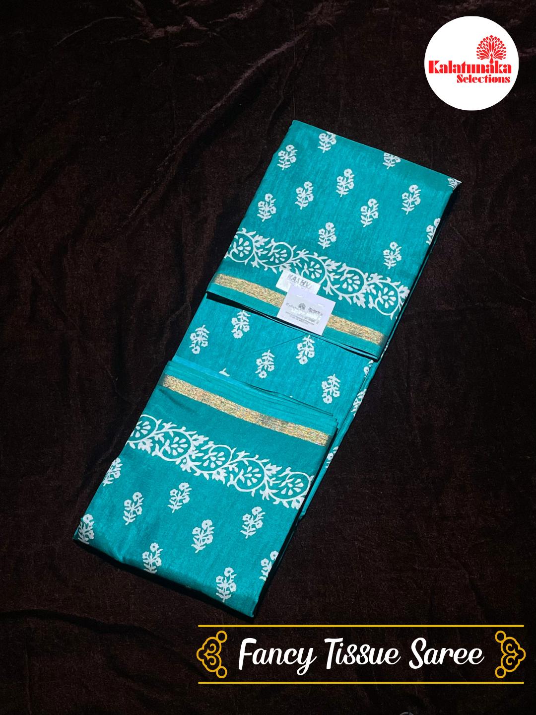 Lightweight Dark Green Tissue Saree with Golden Border
