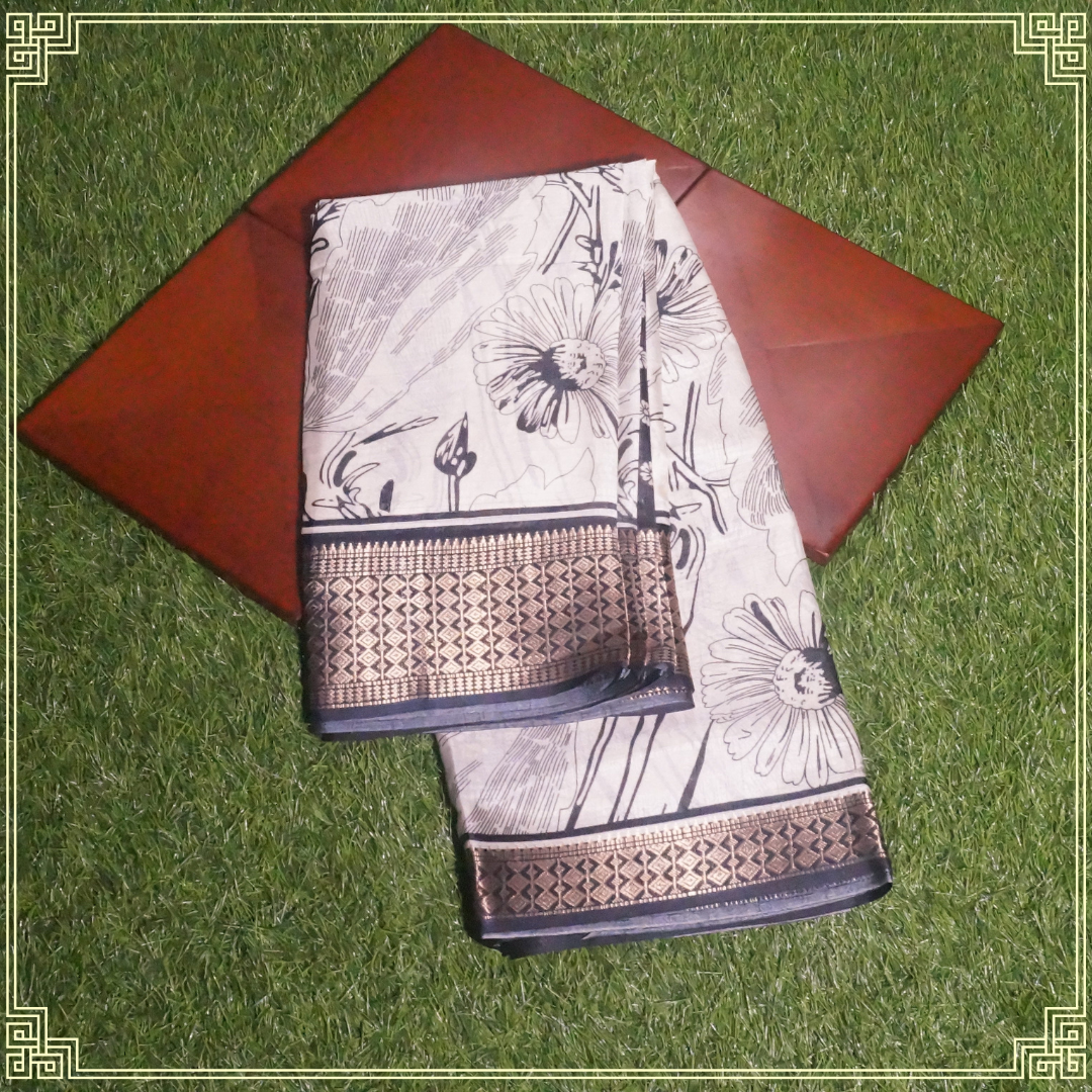 White and Black Floral Design Fancy Saree