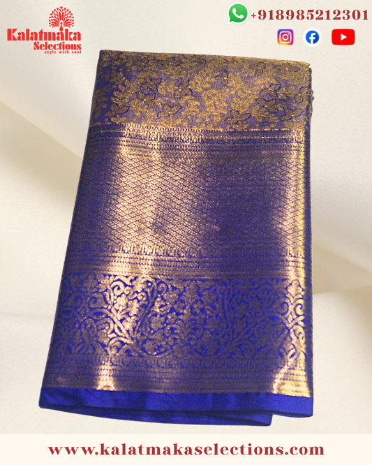 Blue Kanchi padia pattu saree with bridal design and contrast matching border