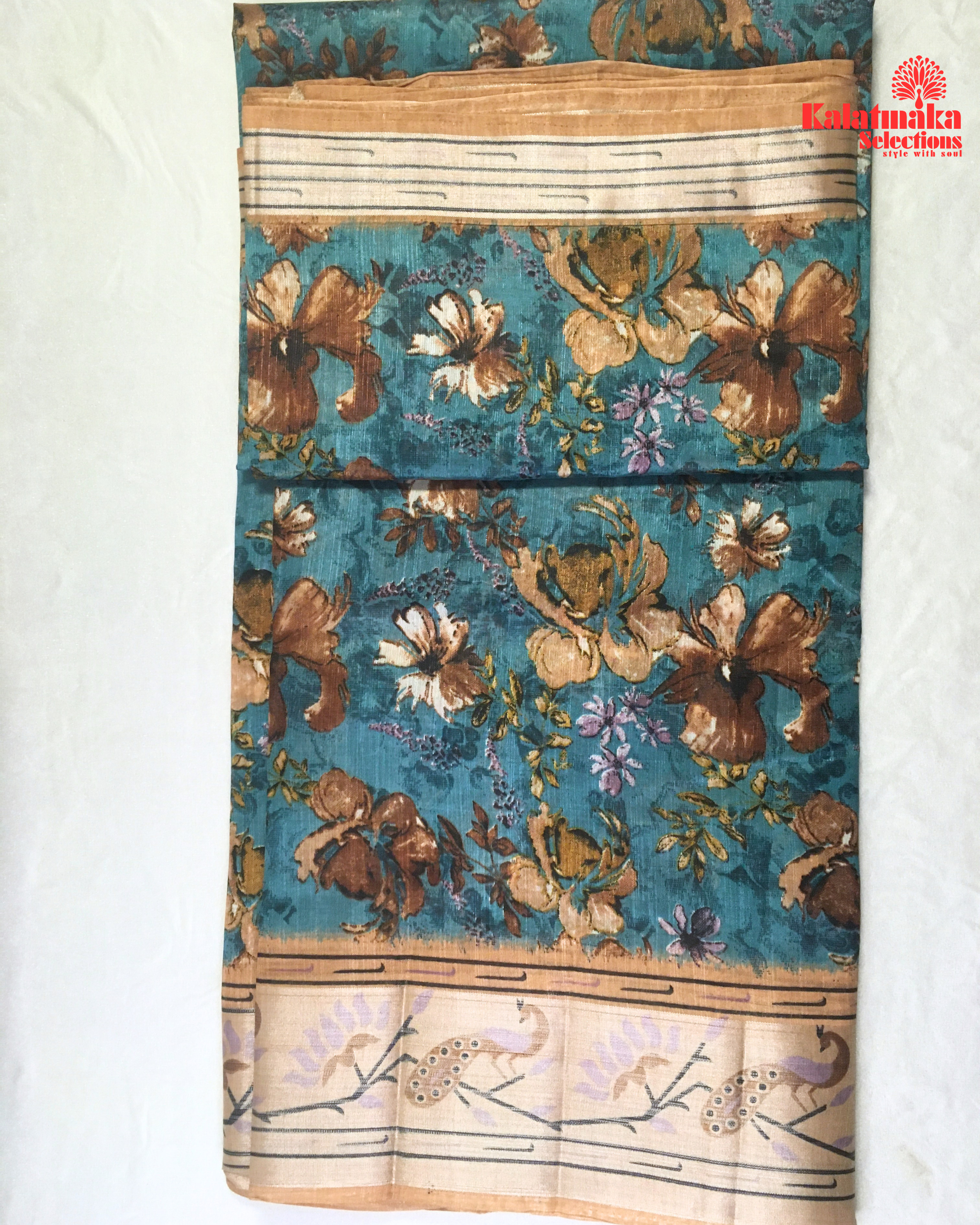 Teal and Brown Color Fancy Saree