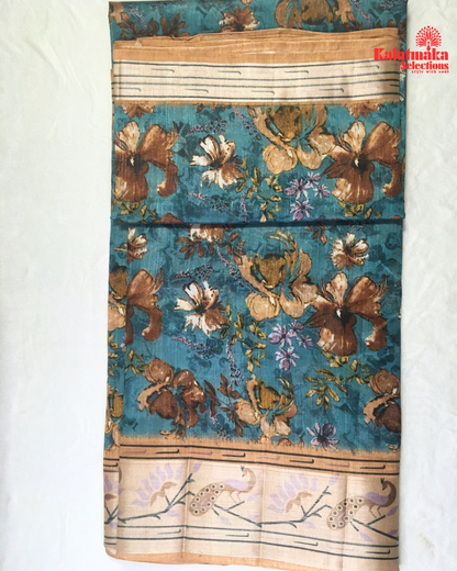 Teal and Brown Color Fancy Saree