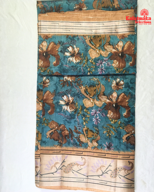 Teal and Brown Color Fancy Saree