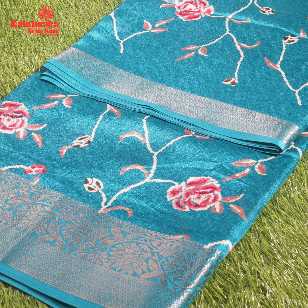 Sea Green Printed Zakkard Silk Saree