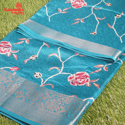 Sea Green Printed Zakkard Silk Saree