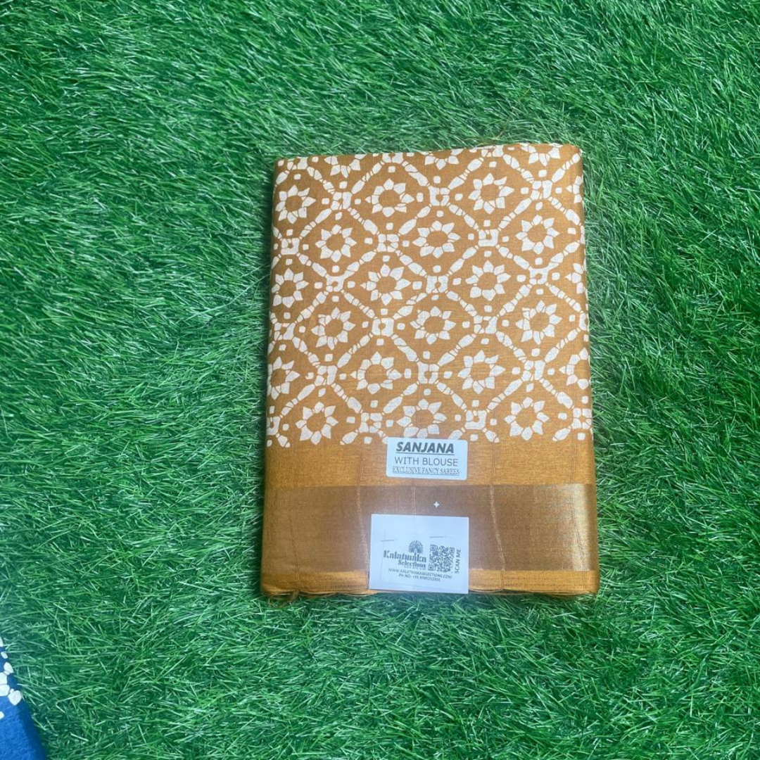 Mustard Printed Fancy Saree with Golden Border