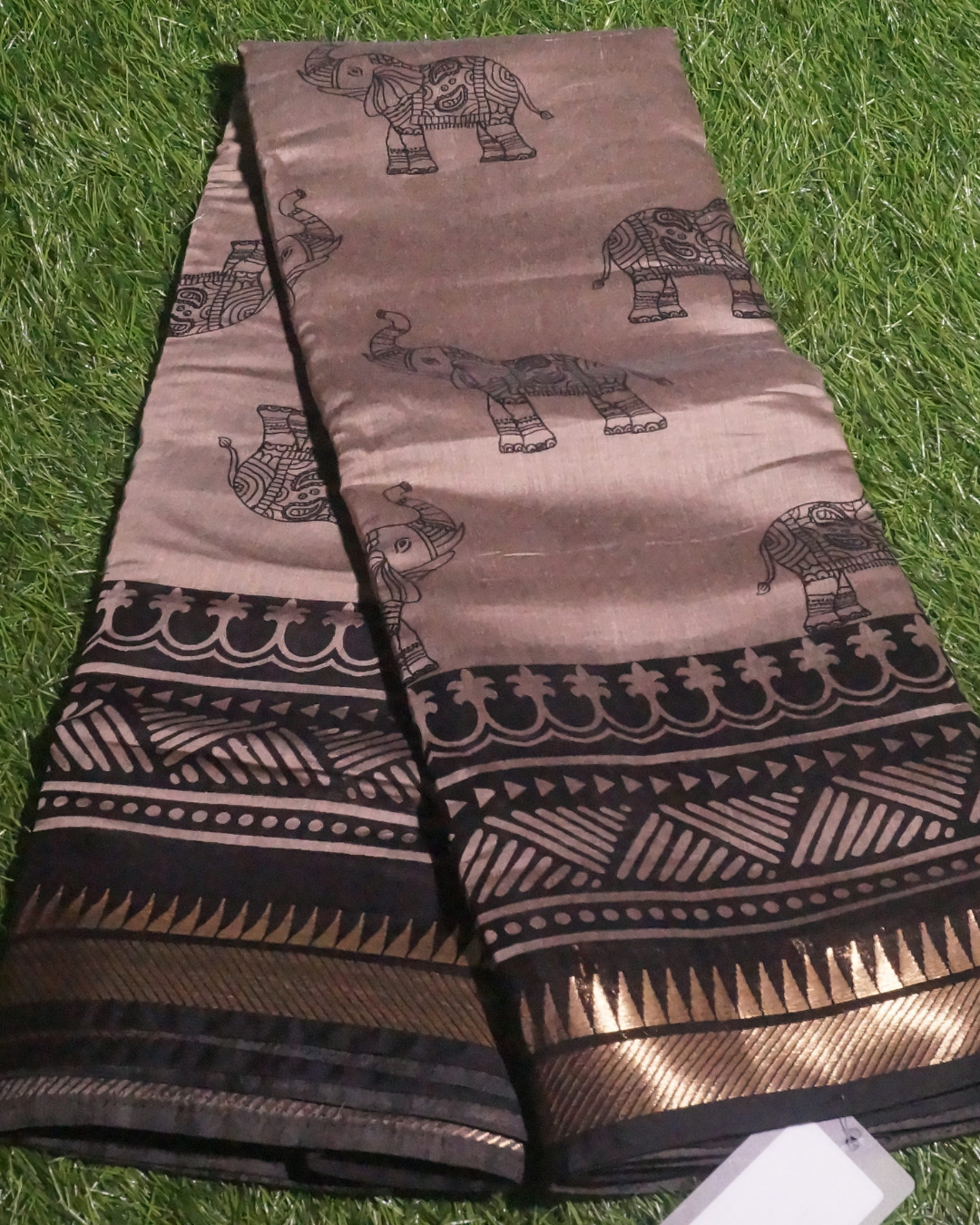 Black and Brown Mashru Silk Saree with Golden Temple Border