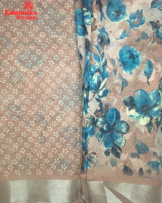 Puce Color Floral Linen Fancy Saree