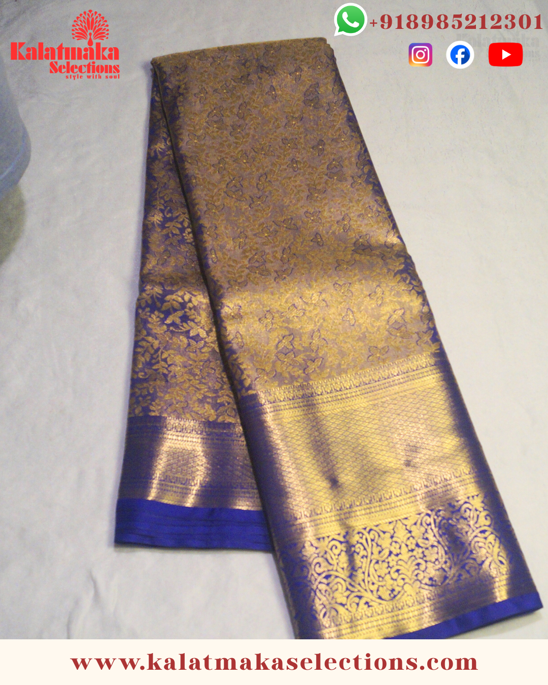 Blue Kanchi padia pattu saree with bridal design and contrast matching border