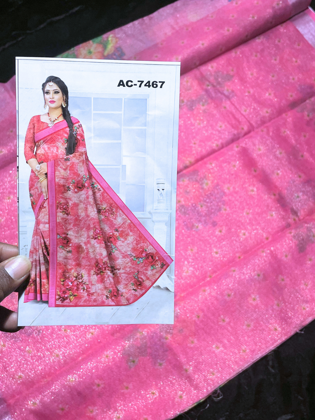 Pink Tissue Fancy Saree with All Over Floral Design