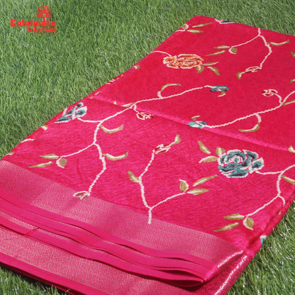 Pink Printed Zakkard Silk Saree
