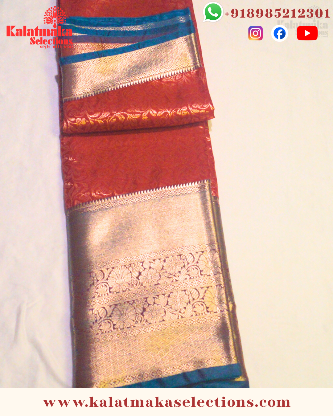 Red Color Kanchi pattu saree with all over golden zari and cooper border with blouse