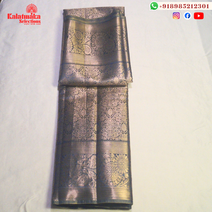 Grey Banaras Zaal Work Saree with Golden Zari Border