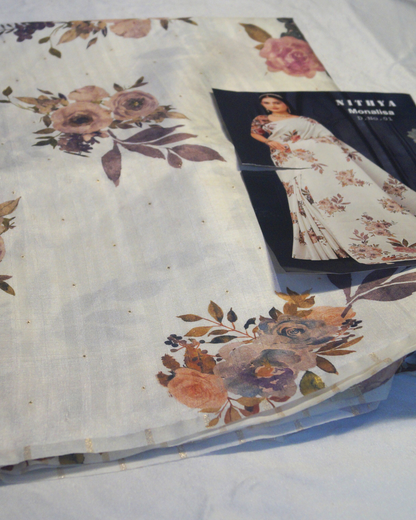 Banaras Soft Tasar Silk Saree with Tussles and Printed Blouse