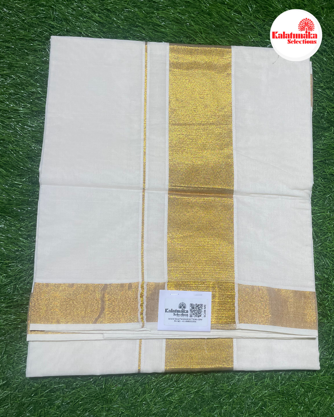 Pure Handloom Kerala Cotton Saree with Golden Border