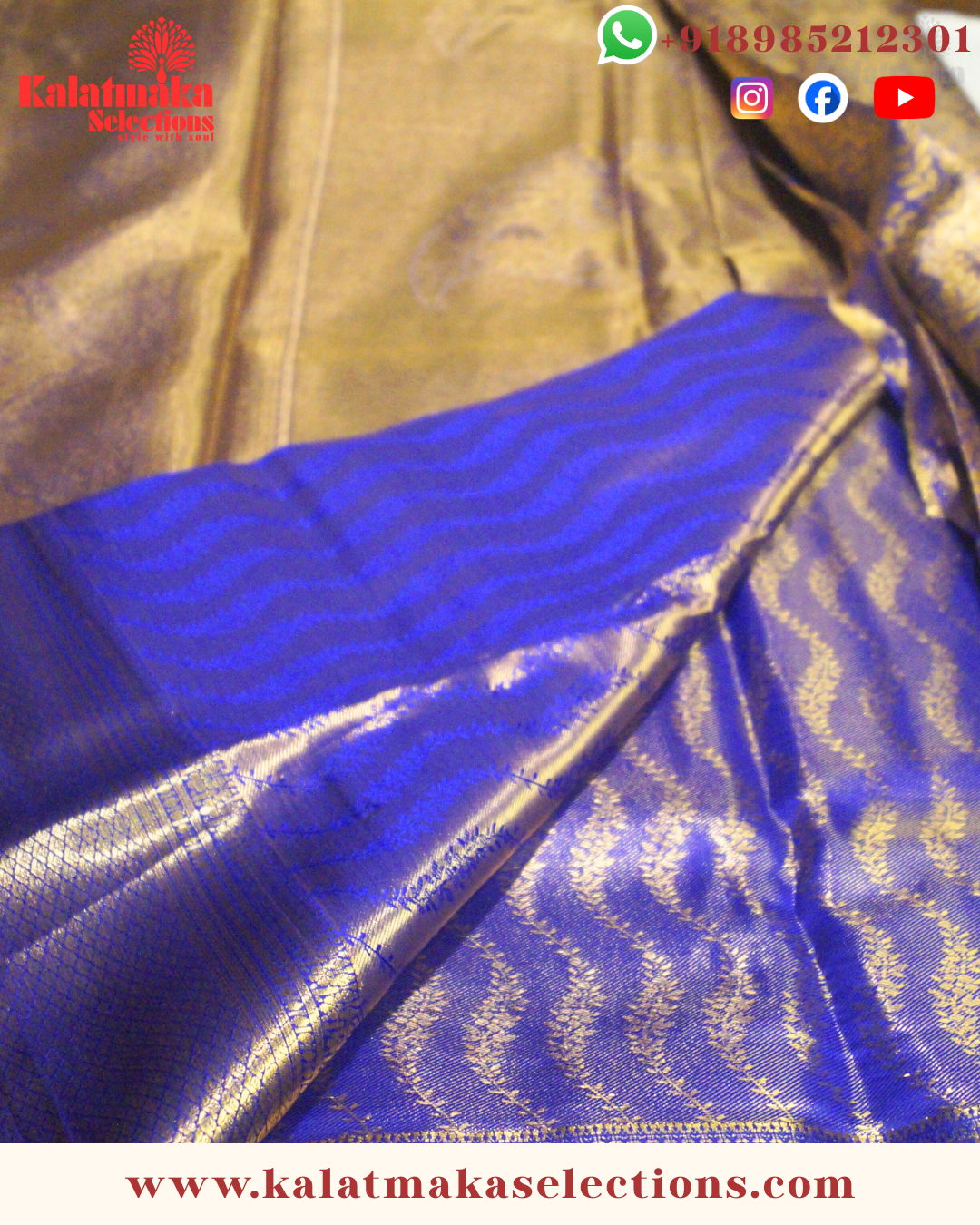 Blue Kanchi padia pattu saree with bridal design and contrast matching border
