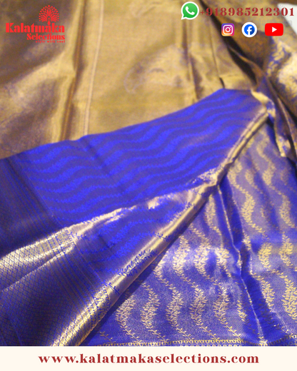 Blue Kanchi padia pattu saree with bridal design and contrast matching border