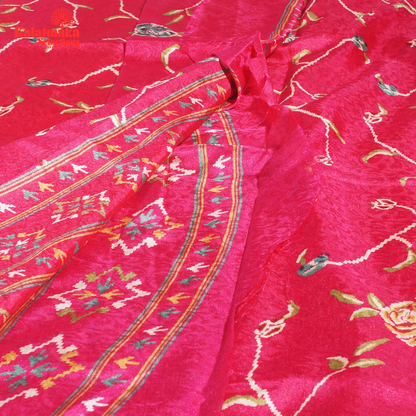 Pink Printed Zakkard Silk Saree