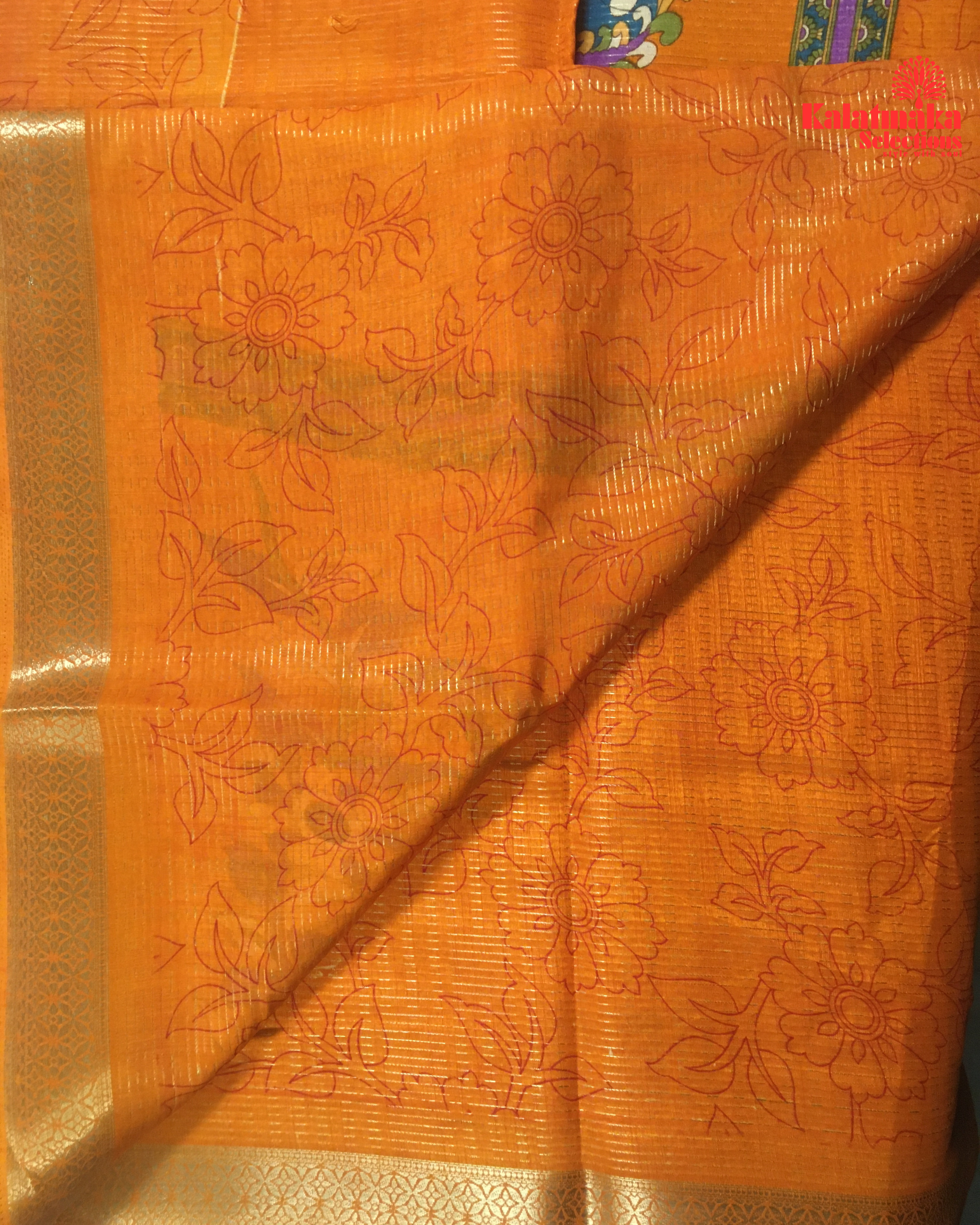 Chiffon Georgette Zari Border Kalamkari Pallu with self Blouse