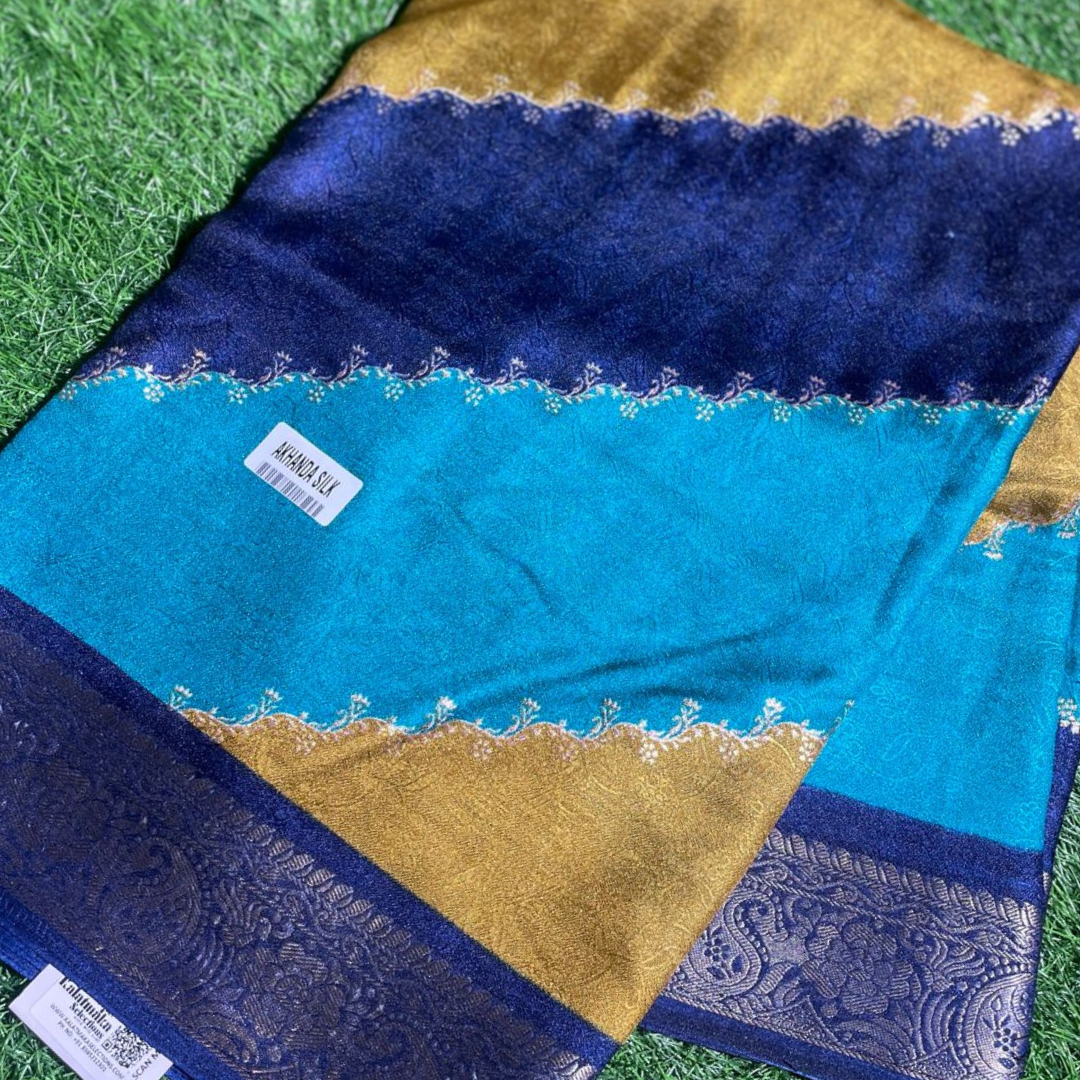 Multi Color Akhanda Silk Saree with Rich Silver Border