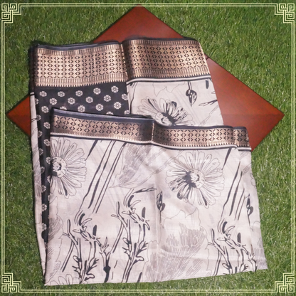 White and Black Floral Design Fancy Saree
