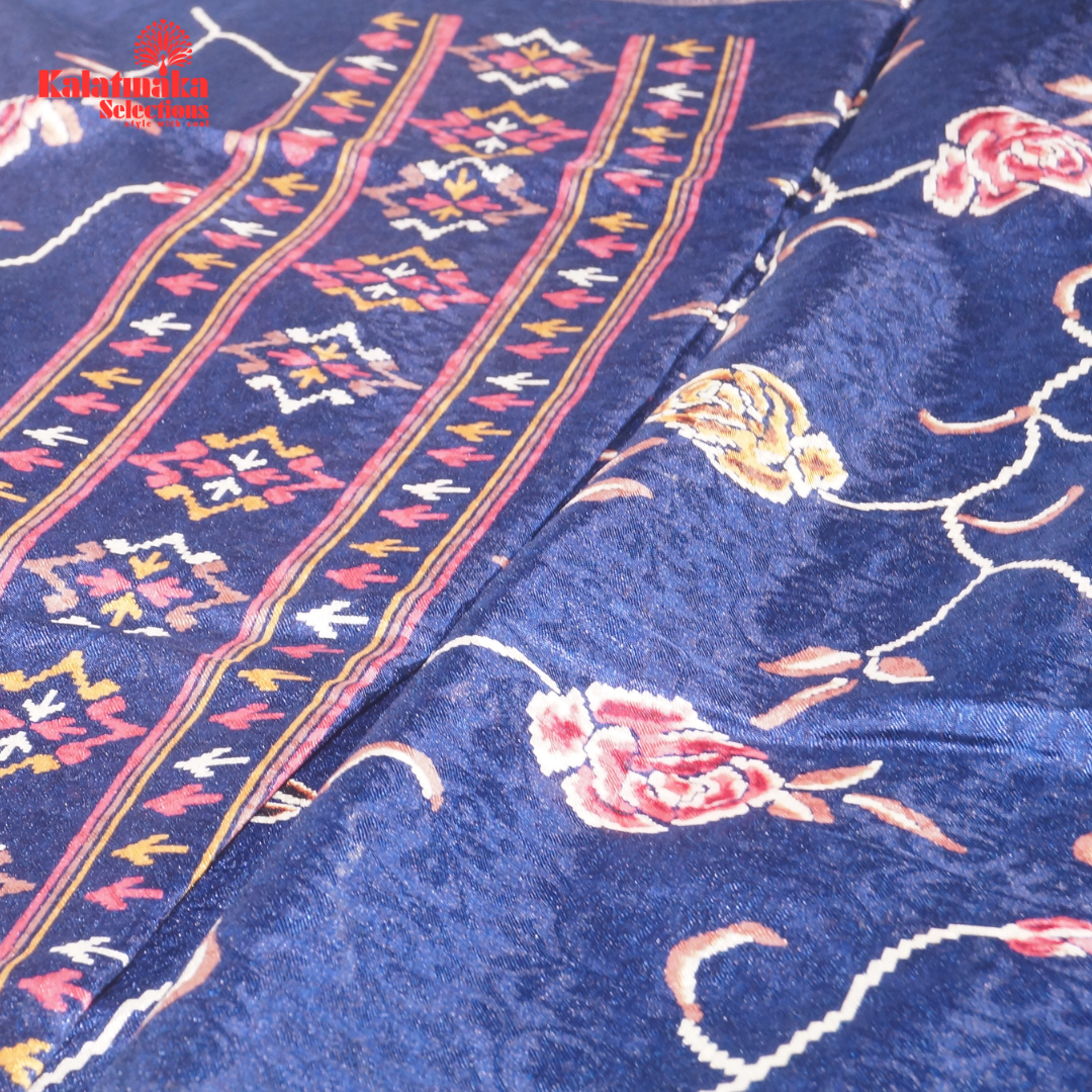 Dark Blue Printed Zakkard Silk Saree