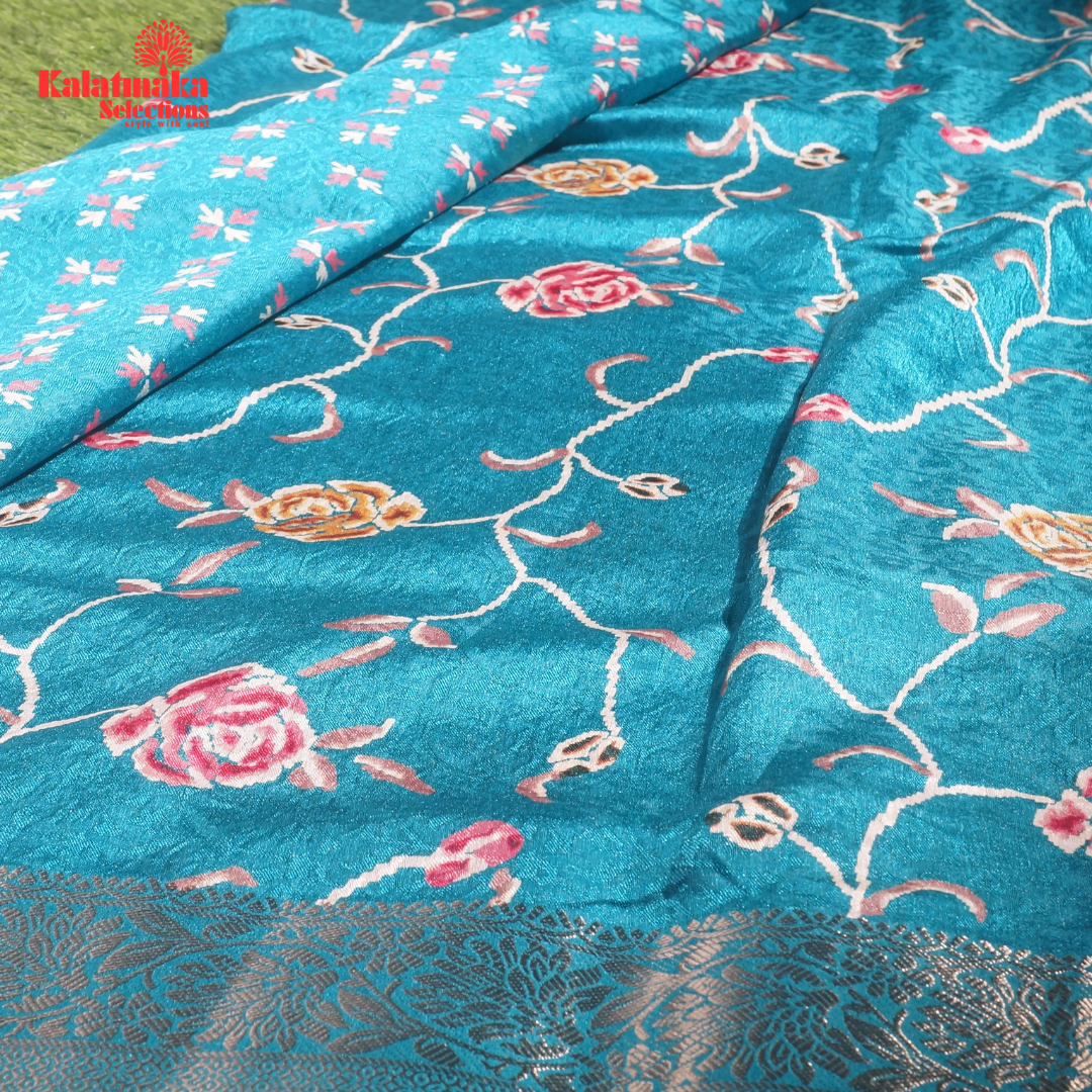 Sea Green Printed Zakkard Silk Saree