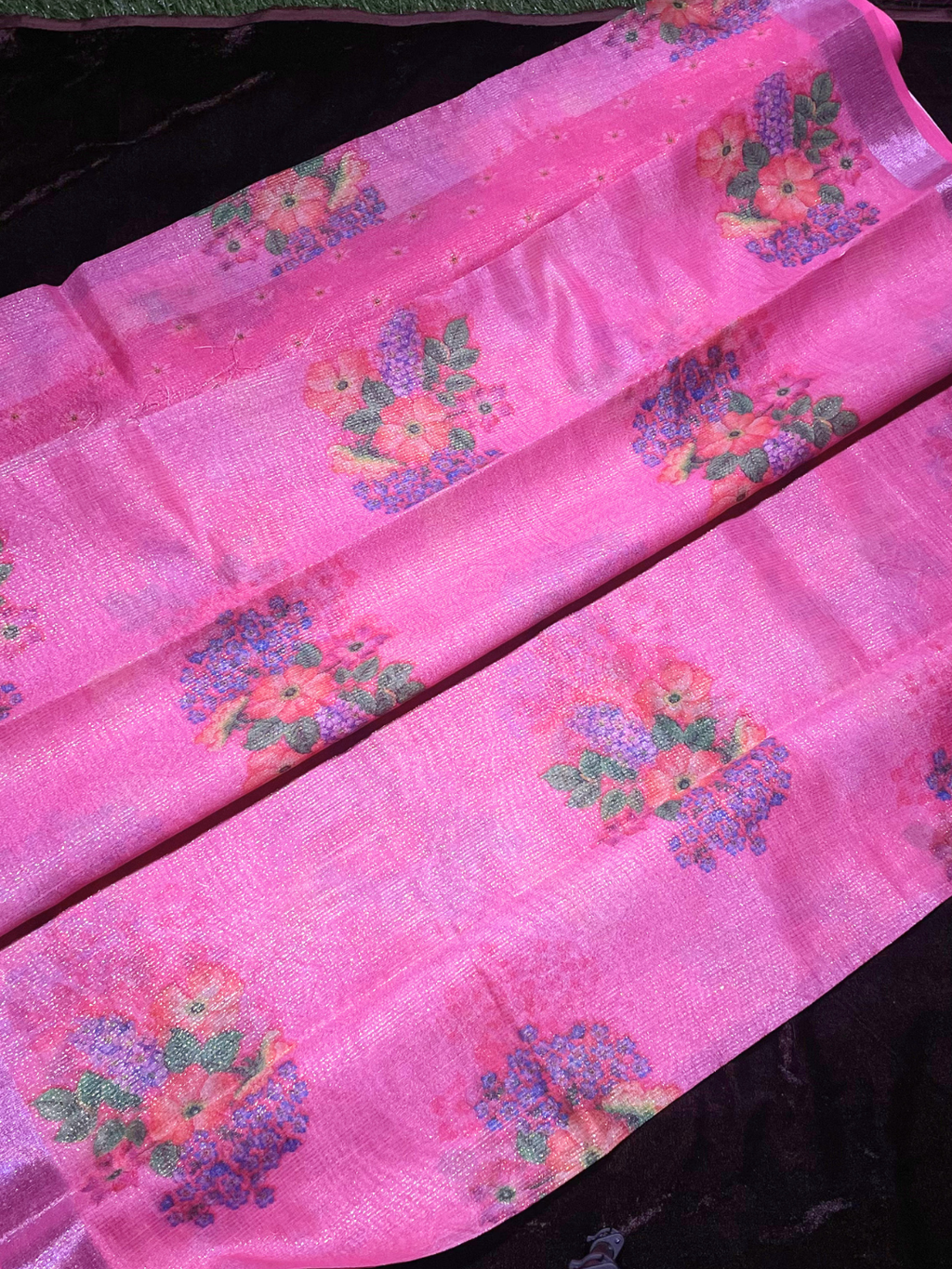 Pink Tissue Fancy Saree with All Over Floral Design