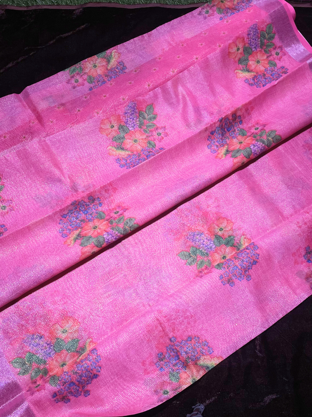 Pink Tissue Fancy Saree with All Over Floral Design