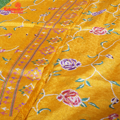 Yellow Printed Zakkard Silk Saree