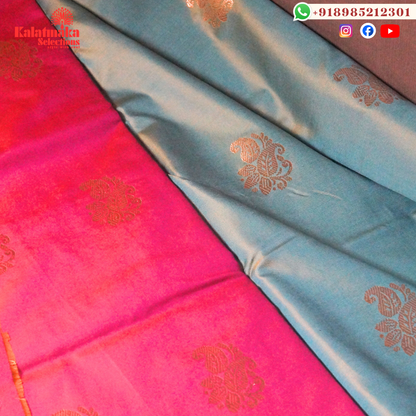 Sea Blue Uppada Soft Pattu Saree with all over Boota Design and Purple Mix Border with Tussels