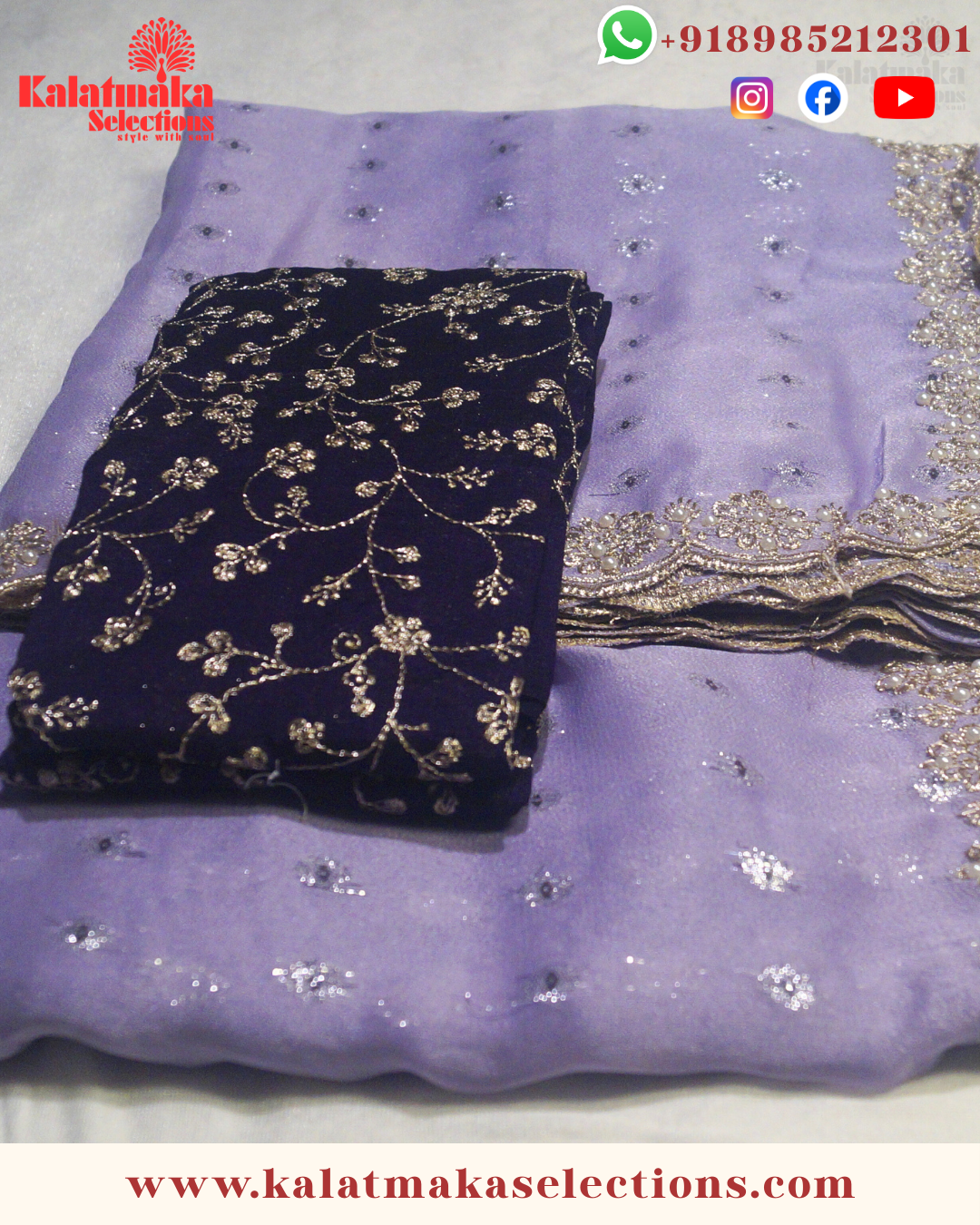 Purple Chiffon work saree with silver and golden all over butta with Thick Purple Blouse