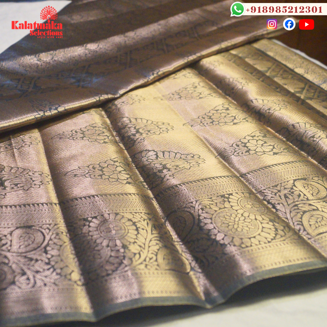Grey Banaras Zaal Work Saree with Golden Zari Border