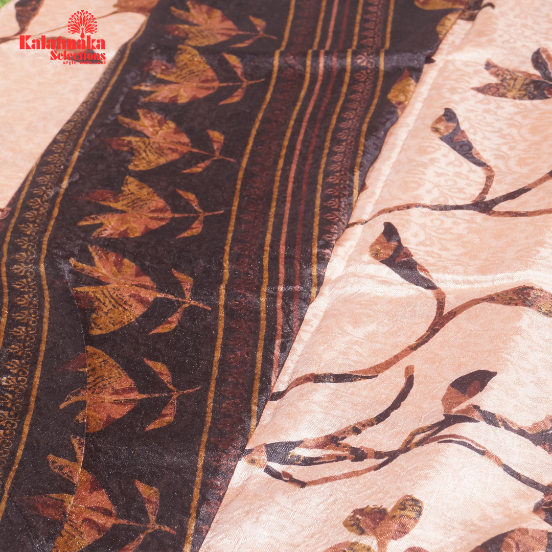 Brown Printed Zakkard Silk Saree