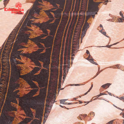Brown Printed Zakkard Silk Saree