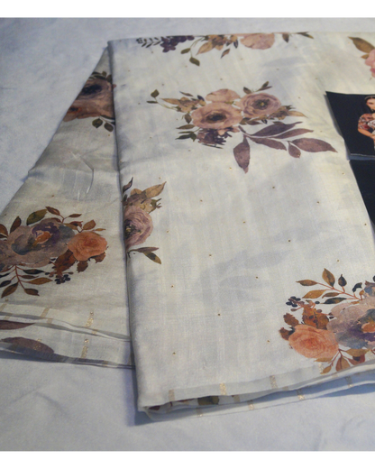 Banaras Soft Tasar Silk Saree with Tussles and Printed Blouse