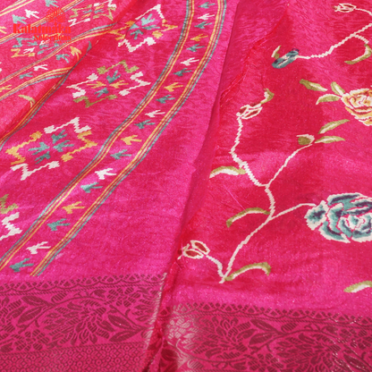 Pink Printed Zakkard Silk Saree