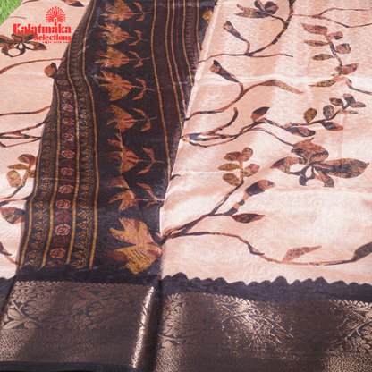 Brown Printed Zakkard Silk Saree