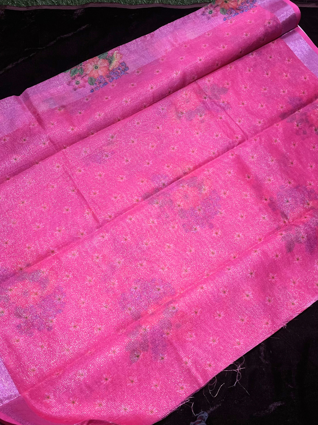 Pink Tissue Fancy Saree with All Over Floral Design