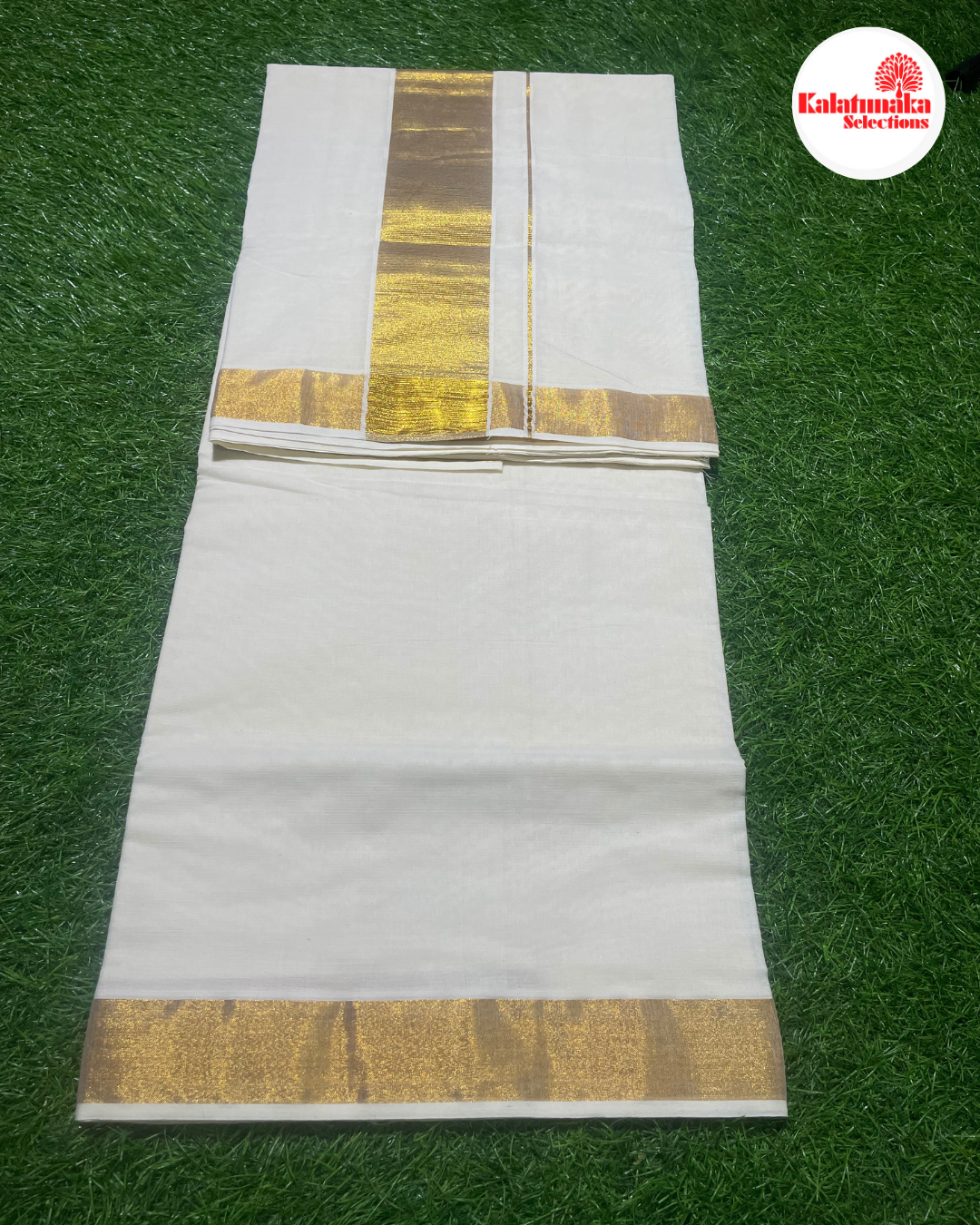 Pure Handloom Kerala Cotton Saree with Golden Border