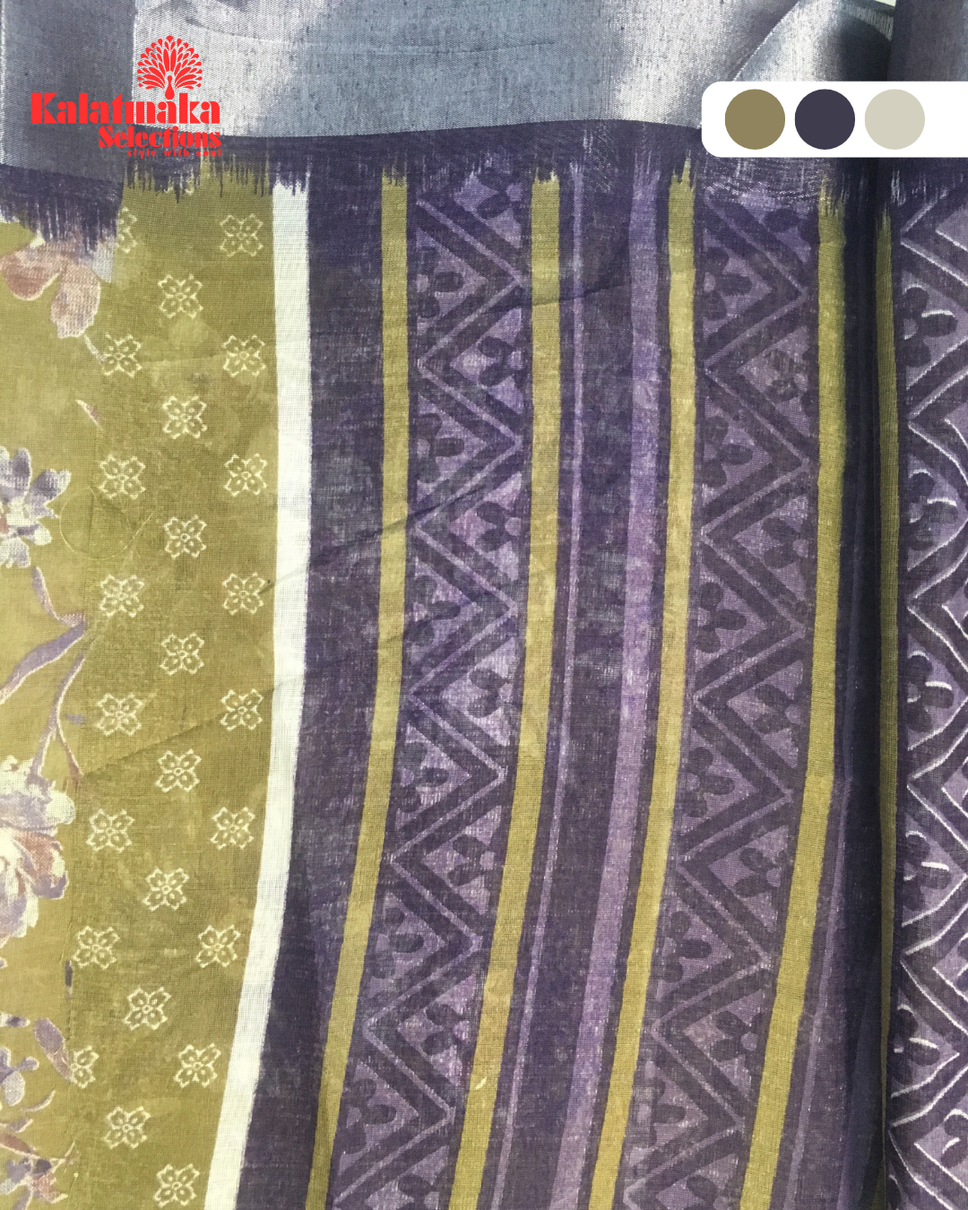 Olive Green Design Linen Fancy Saree