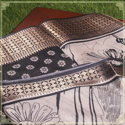 White and Black Floral Design Fancy Saree