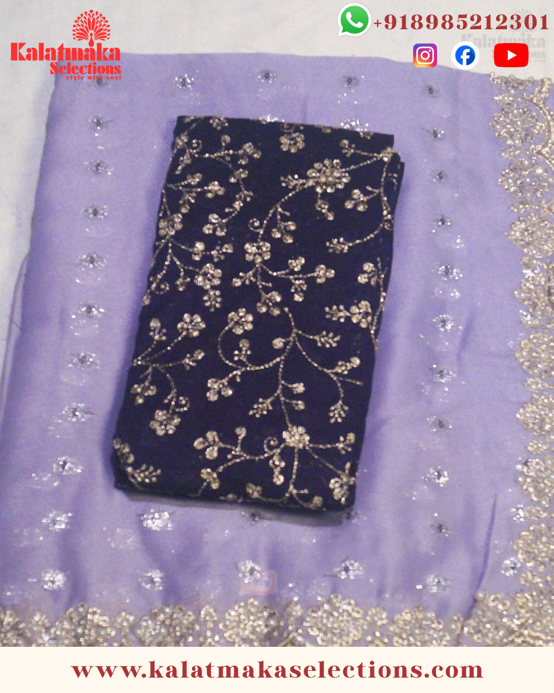Purple Chiffon work saree with silver and golden all over butta with Thick Purple Blouse