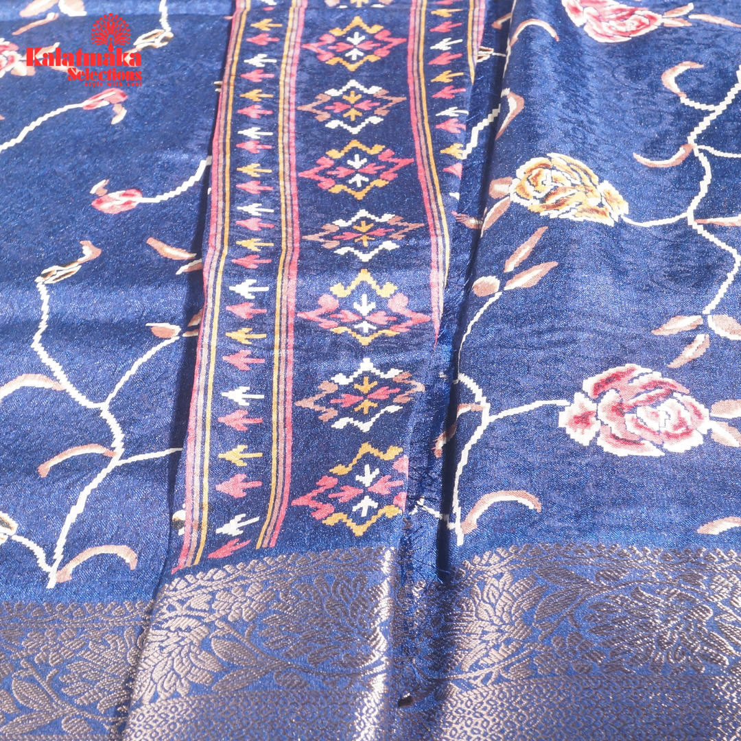 Dark Blue Printed Zakkard Silk Saree