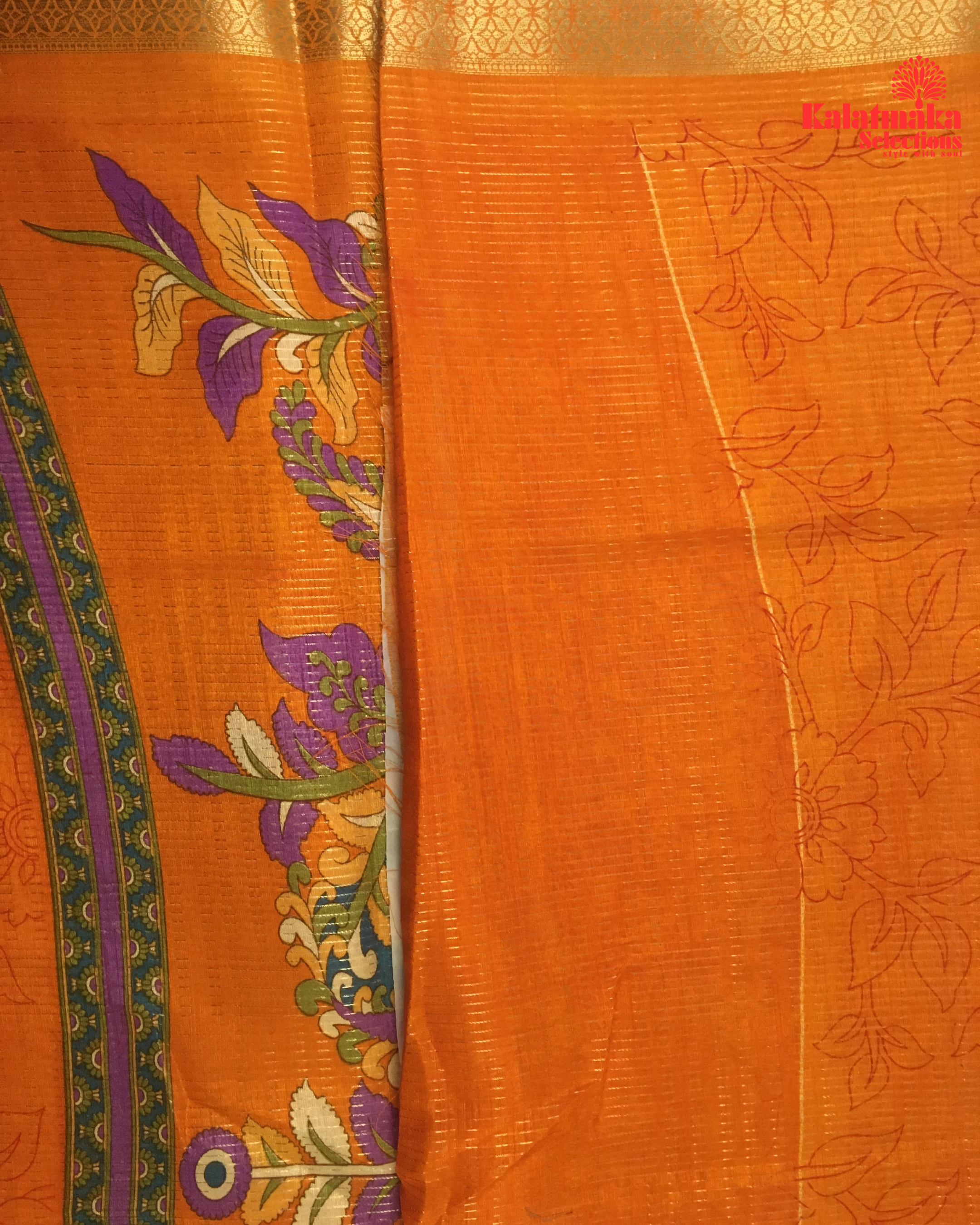 Chiffon Georgette Zari Border Kalamkari Pallu with self Blouse