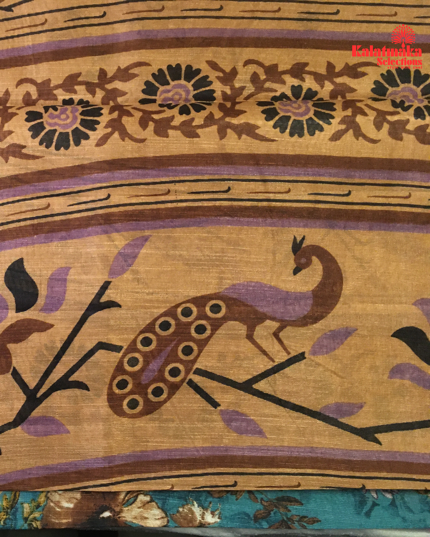 Teal and Brown Color Fancy Saree