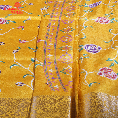 Yellow Printed Zakkard Silk Saree