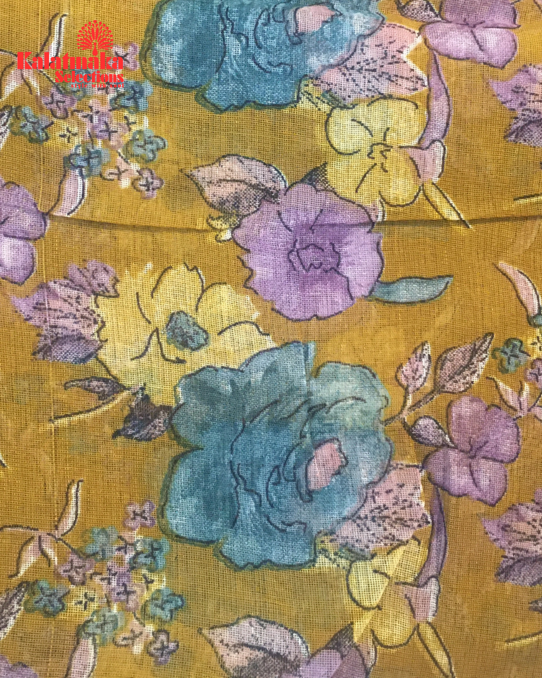 Mustard Floral Design Linen Fancy Saree
