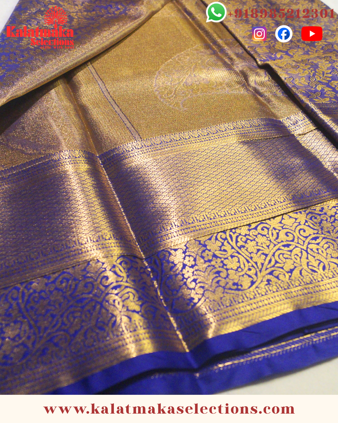 Blue Kanchi padia pattu saree with bridal design and contrast matching border