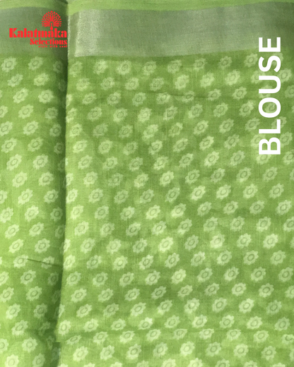 Green Floral Design Linen Fancy Saree